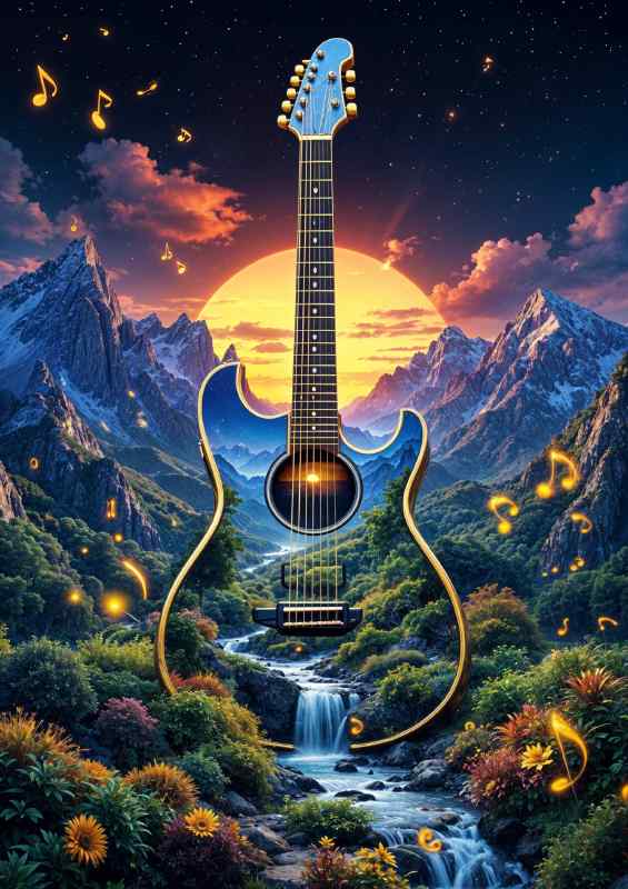 Guitar and the waterfall | Metal Poster