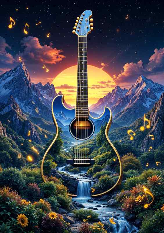 Guitar on the water | Metal Poster