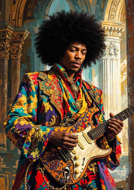 Jimmy hendrix on the guitar | Metal Poster