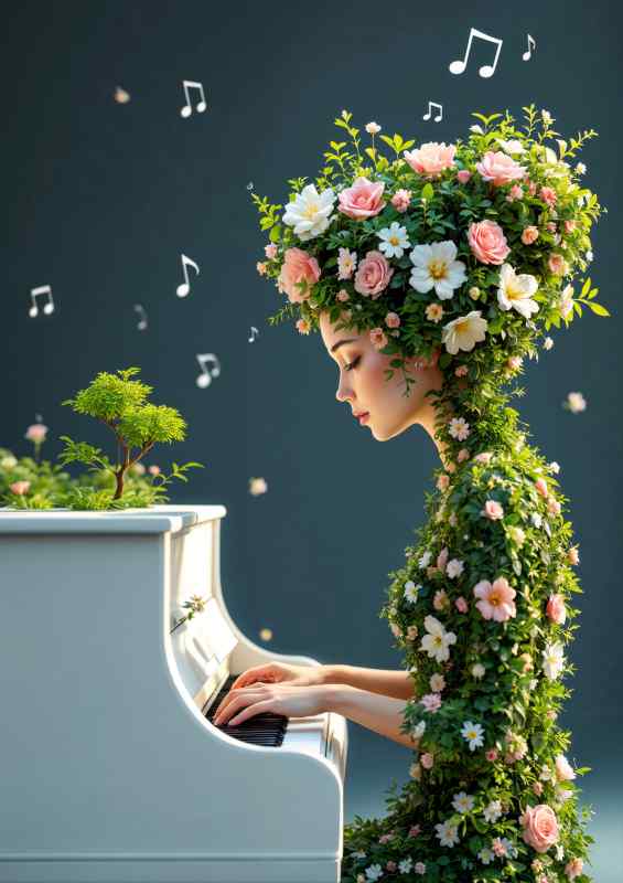 Piano and the flower girl | Metal Poster
