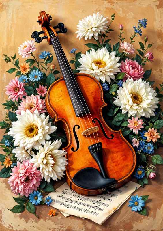Violin and flowera | Metal Poster