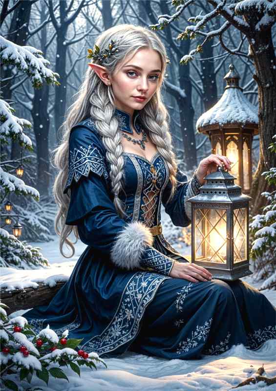 Princess elf in the snowy woodlands | Metal Poster