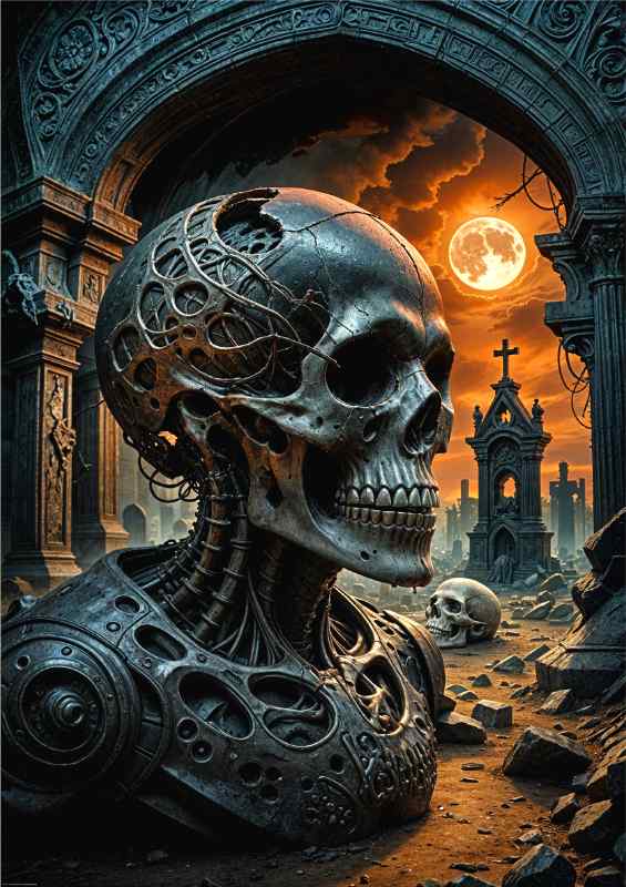 Cracked skull in the acient building | Metal Poster