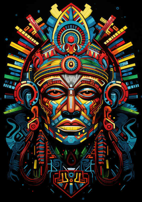 Art painting style of an aztec man with colorful design