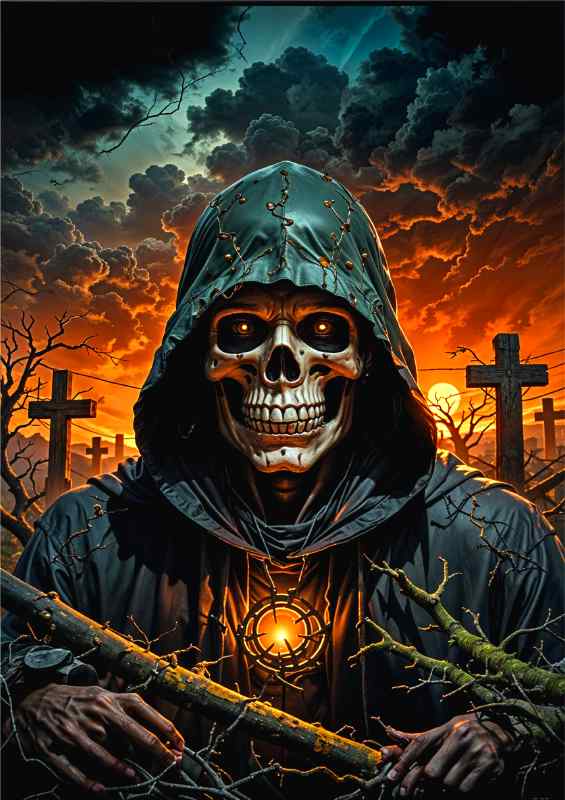 Skelleton riper by the graveyard | Metal Poster