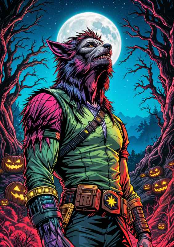 The neon coloured werewolf at night | Metal Poster