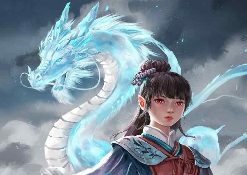 The female warrior and her dragon | Metal Poster