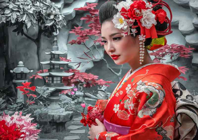Woman adorned in traditional japanese | Metal Poster