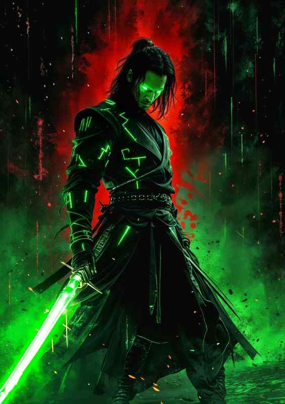 Kenu reaves neon samurai warrior | Metal Poster