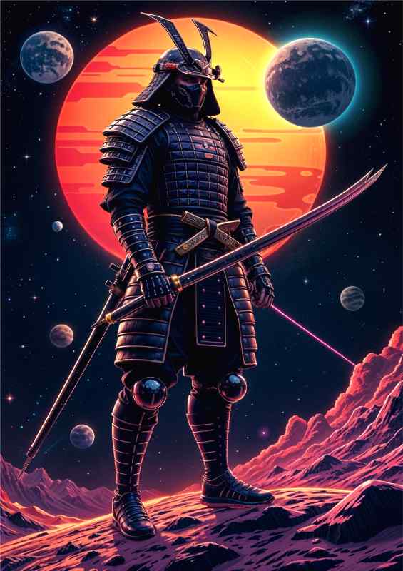 Neon warrior samurai | Metal Poster