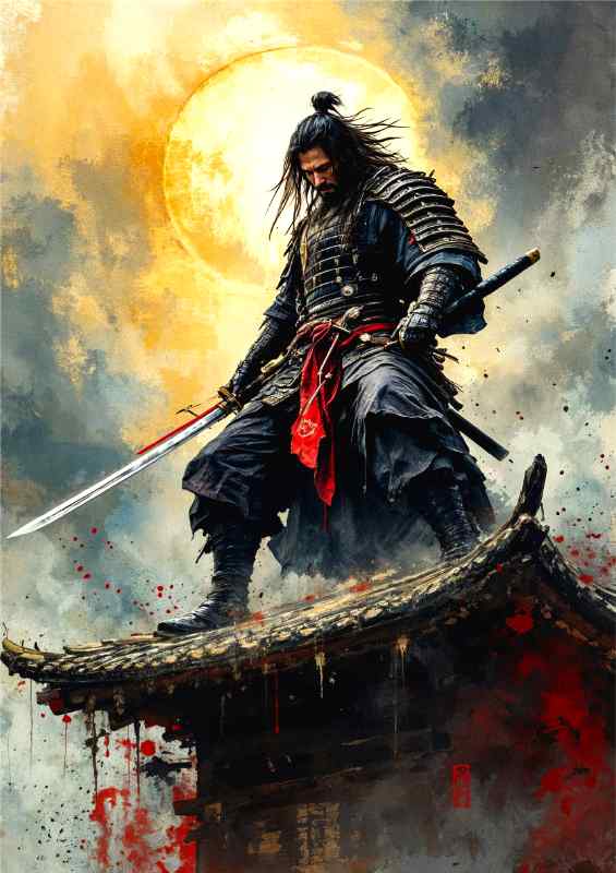 Samurai on top of the building | Metal Poster