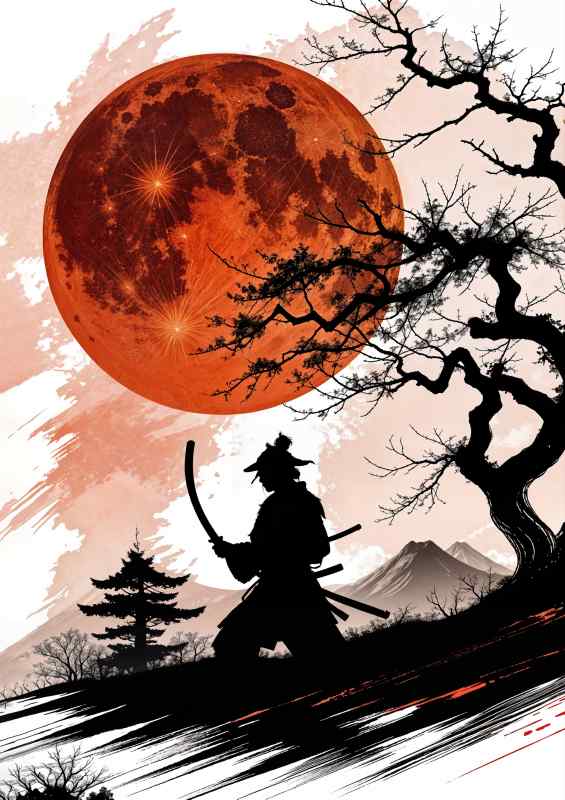 Samurai warrior workingin the full moon | Metal Poster