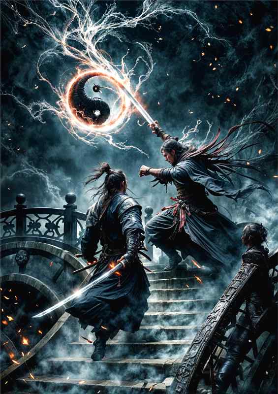Samurai warriors on the stariway | Metal Poster