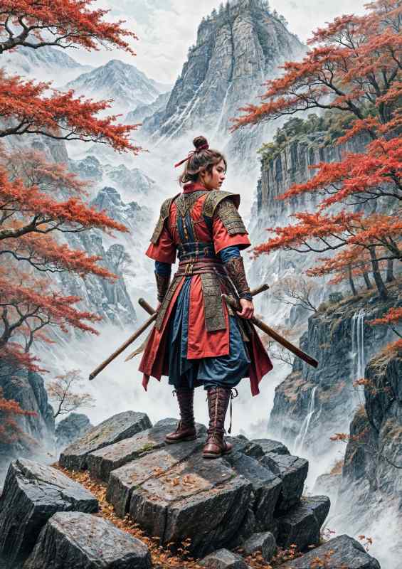 The samurai warrior on the rocks | Metal Poster