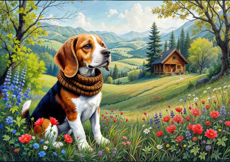 Beagle in the field | Metal Poster