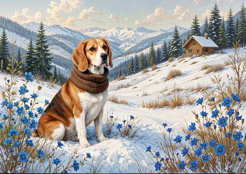 Beagle in the snowy fields | Metal Poster