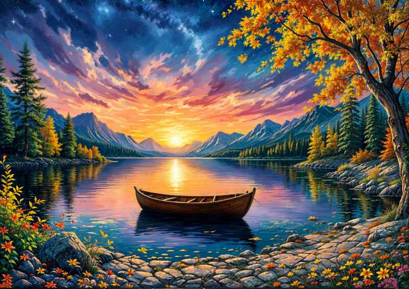 Boat on the lake in the wilderness | Metal Poster