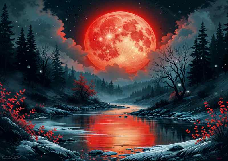 Red moon the the wilderness forest | Metal Poster