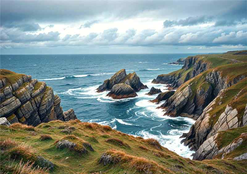 Cornwall waves crasing in the sea | Metal Poster