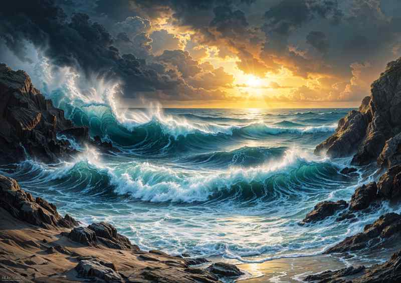 Crashing waves on the rocks | Metal Poster