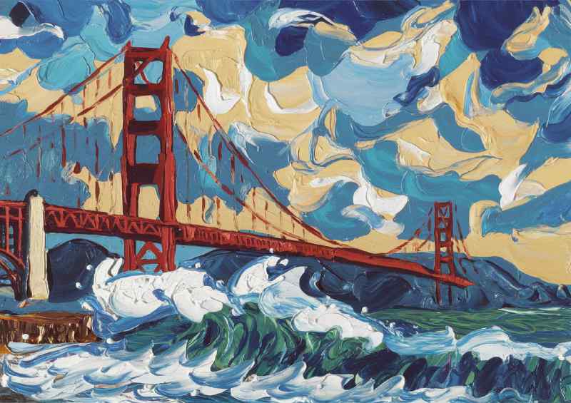 Golden gate bridge with crashing waves | Metal Poster