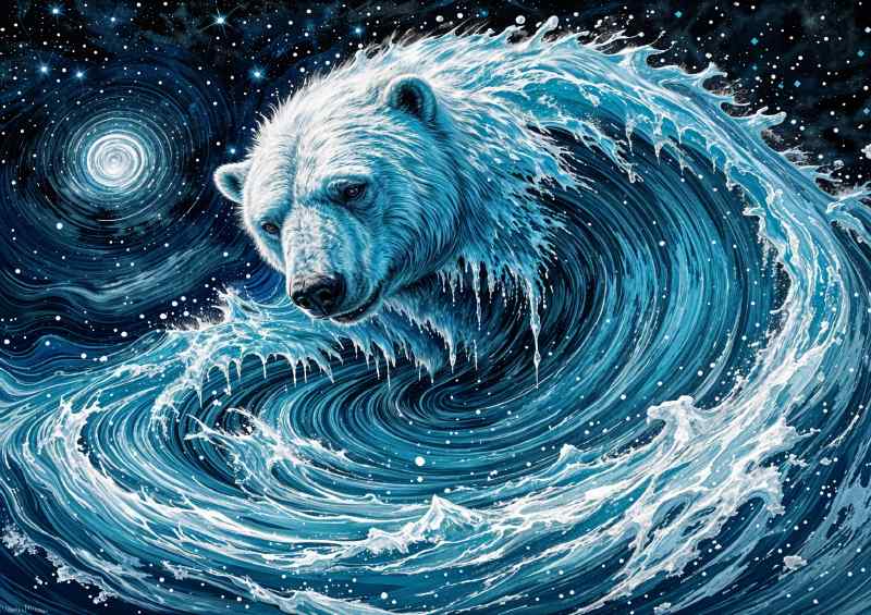 Polar bear in the sea with crashing waves | Metal Poster