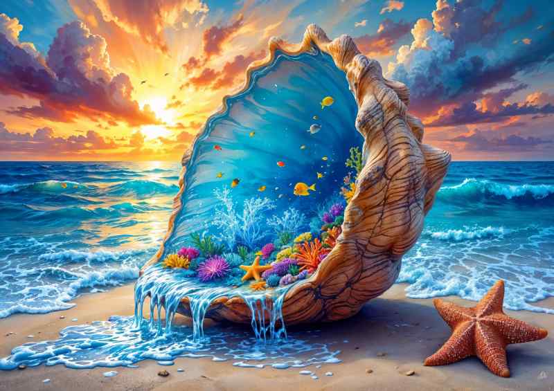 Seashell on the beech | Metal Poster
