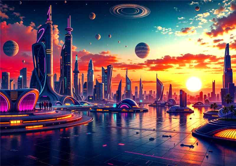 Diffetent neon planets | Metal Poster