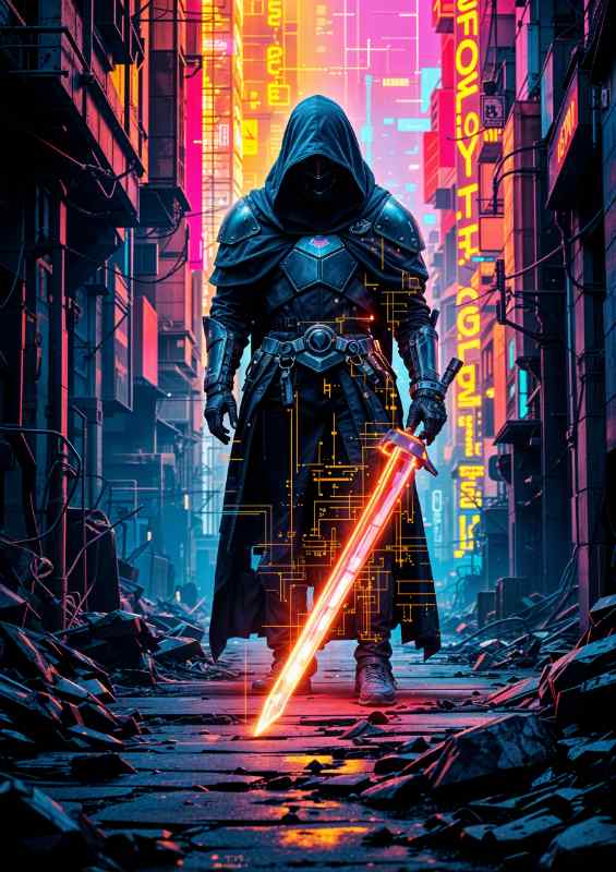 Digital neon warrior | Metal Poster