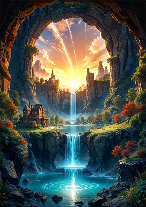 Fantasy the waterfall of life | Metal Poster