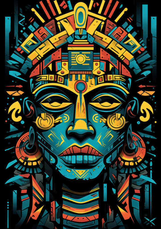 Aztec Art deco mans face