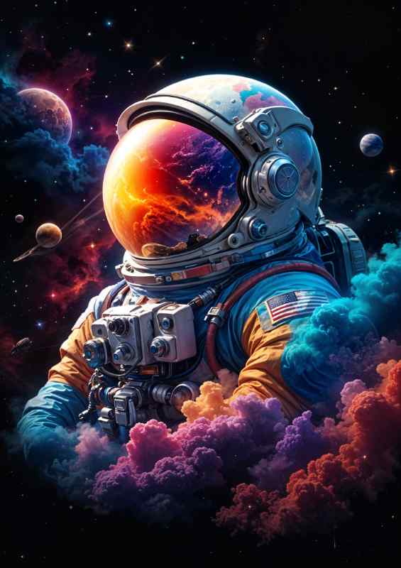 Astronaut in colourful cloud matter | Metal Poster