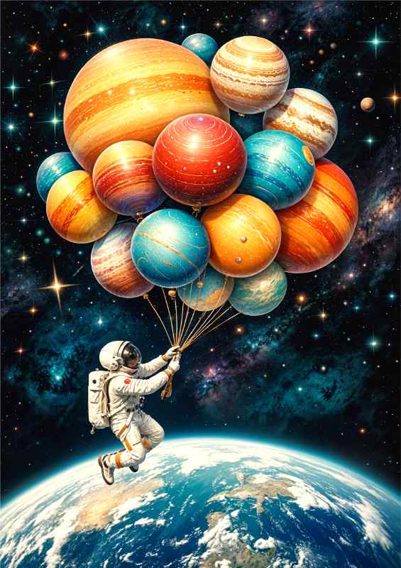 Catching balloons in space | Metal Poster