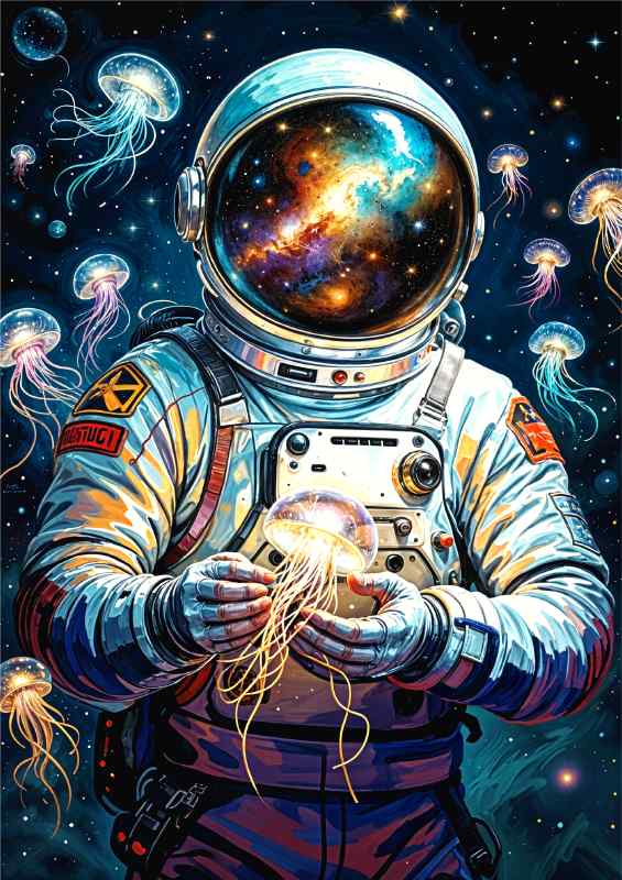 In space with the jellyfish | Metal Poster