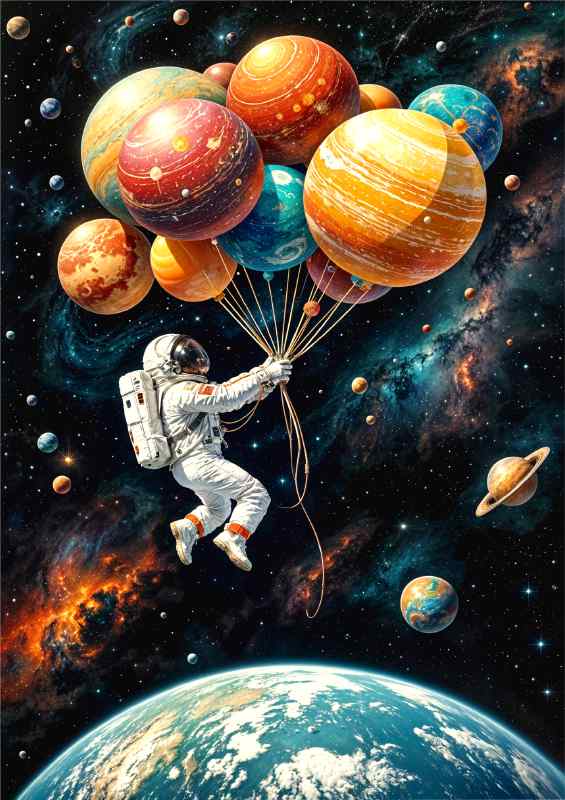 Space planet ballons | Metal Poster