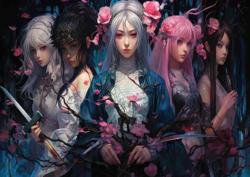 Group of Anime girls and a sword