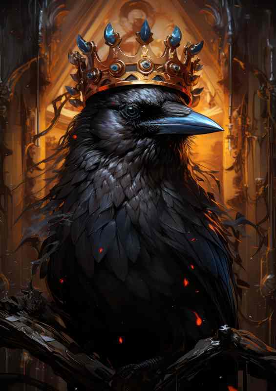 Criw wearing his crown sat on a perch