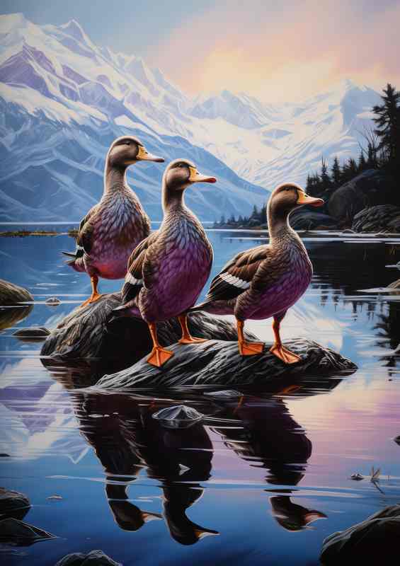 Feathered Visitors Ducks Gathering on Land