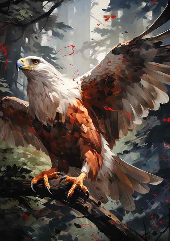 Hawk in the forest ready for flight