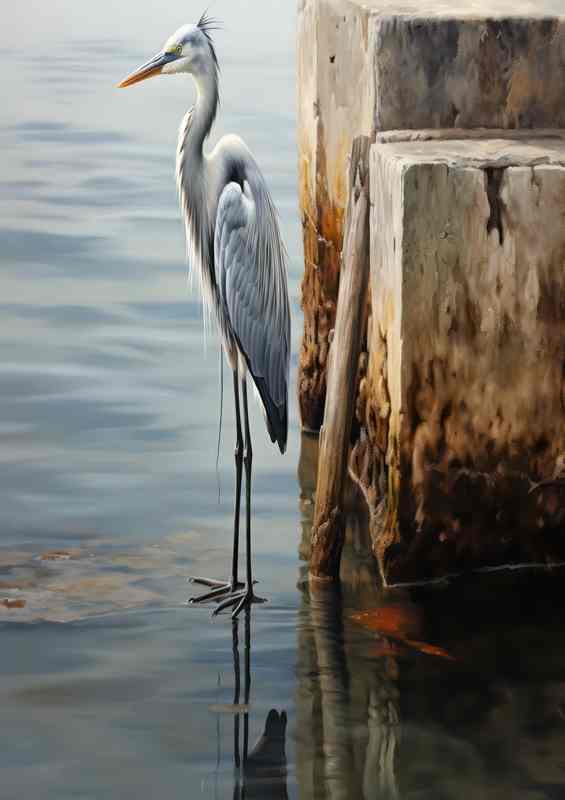 Heron on the pier waiting for its food