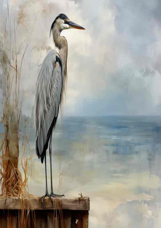 Heron the the pier watching and waiting