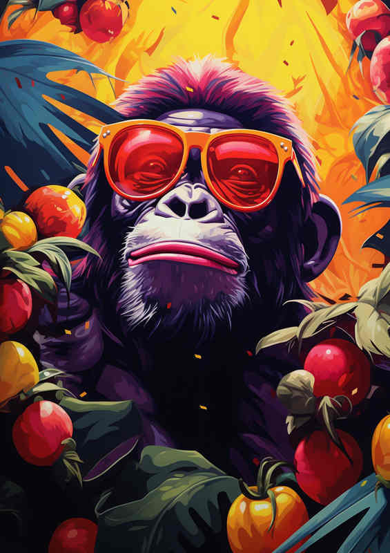 Monkey enjoying life with red sunglesses