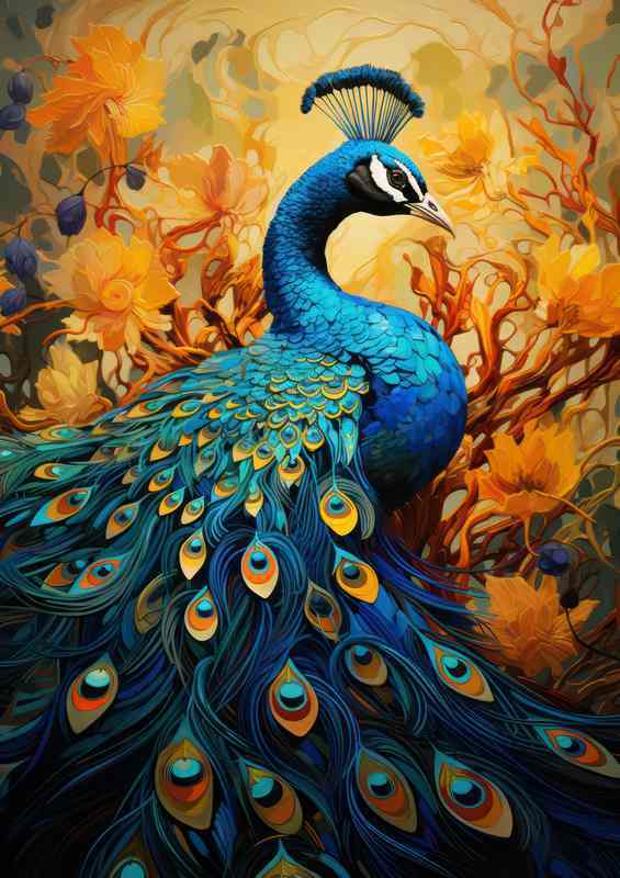 Peacock and Flower Harmony Natures Colorful Symphony