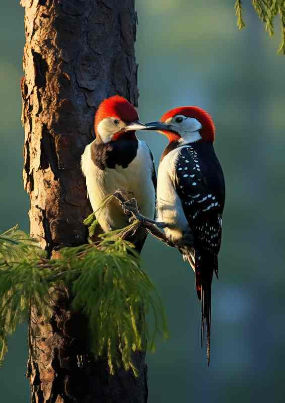 Spotted Woodpeckers nesting in the trees