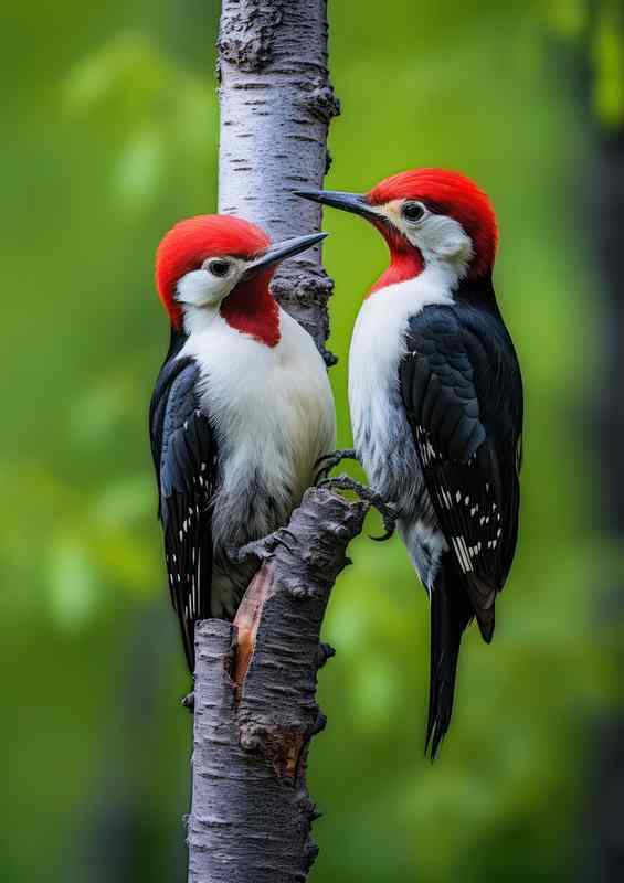 Spotted woodpeckers grooming eachother