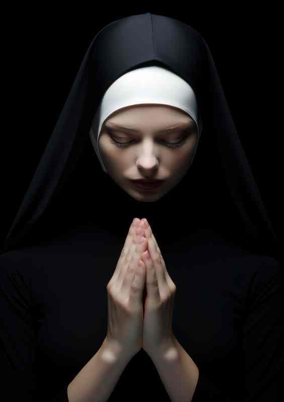 A woman in a nuns habit is praying