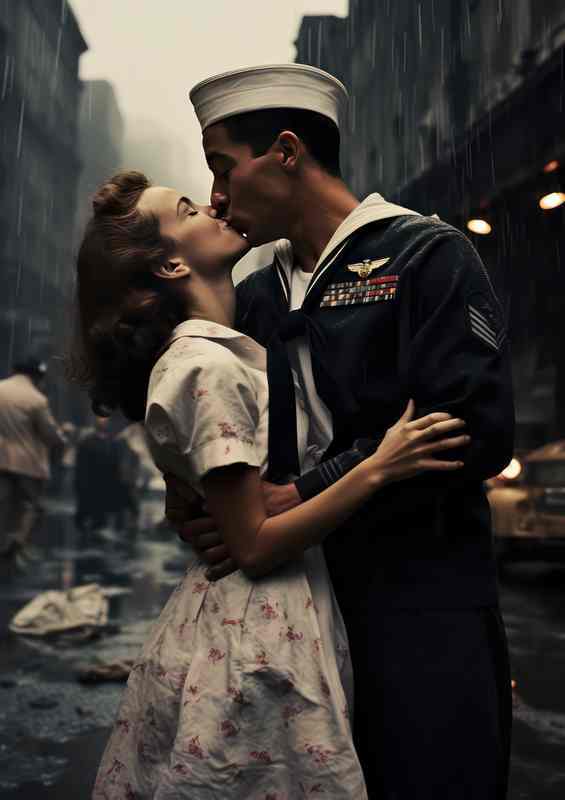 A woman kisses a man on the streets