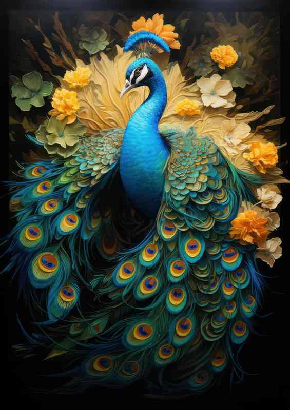 The Majestic Peacock A Dance of Colors Amidst Blooms