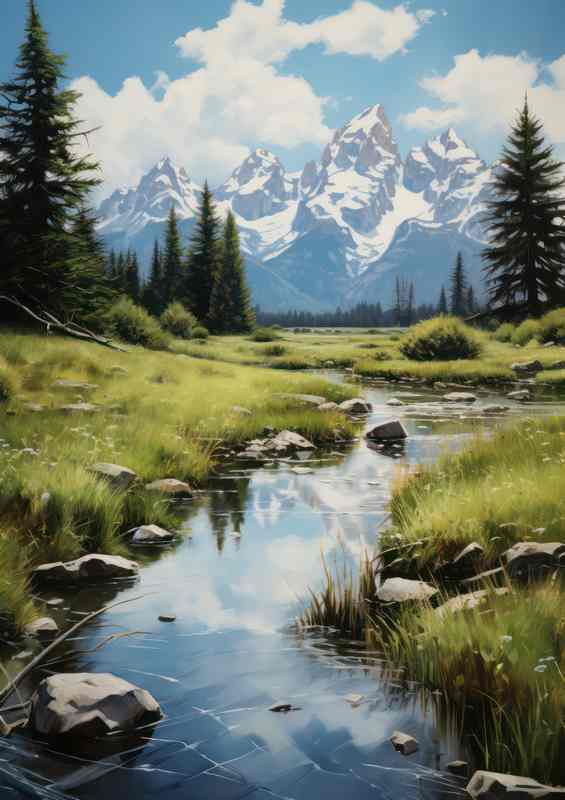 Grand teton mountains reflected in water