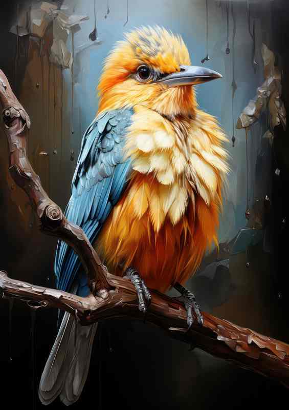 Yellow brested bird painted style on a perch